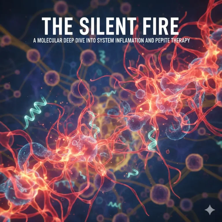 Illustration of systemic inflammation pathways with peptides restoring cellular health and immune balance