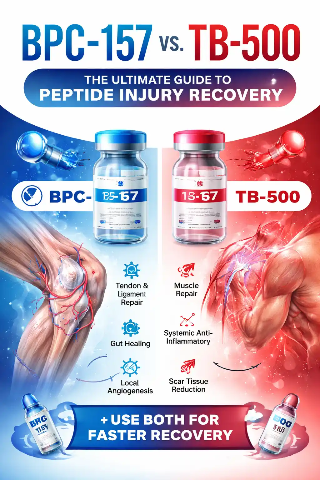 BPC-157 vs TB-500 peptide comparison for injury recovery and healing benefits.